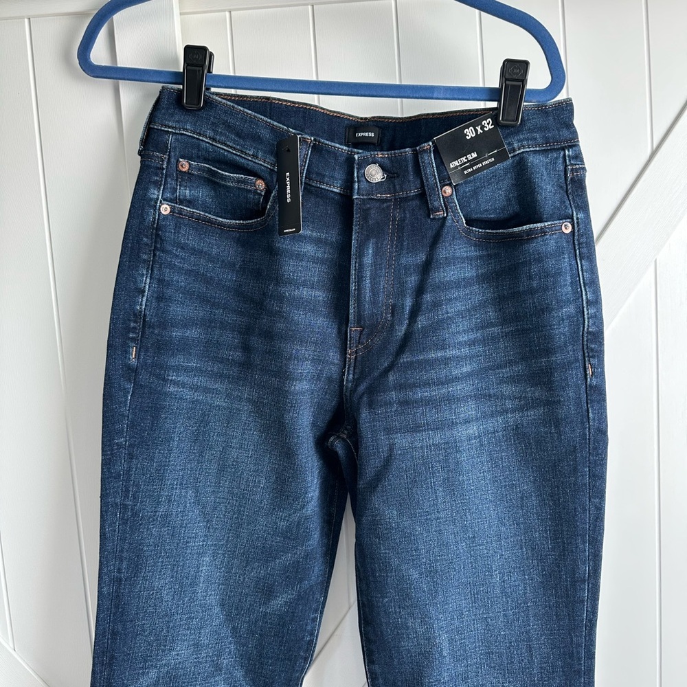 Express Men’s Athletic Slim Jeans 30x32 Ultra Hyper Stretch Dark Wash Denim NWT - Picture 2 of 7